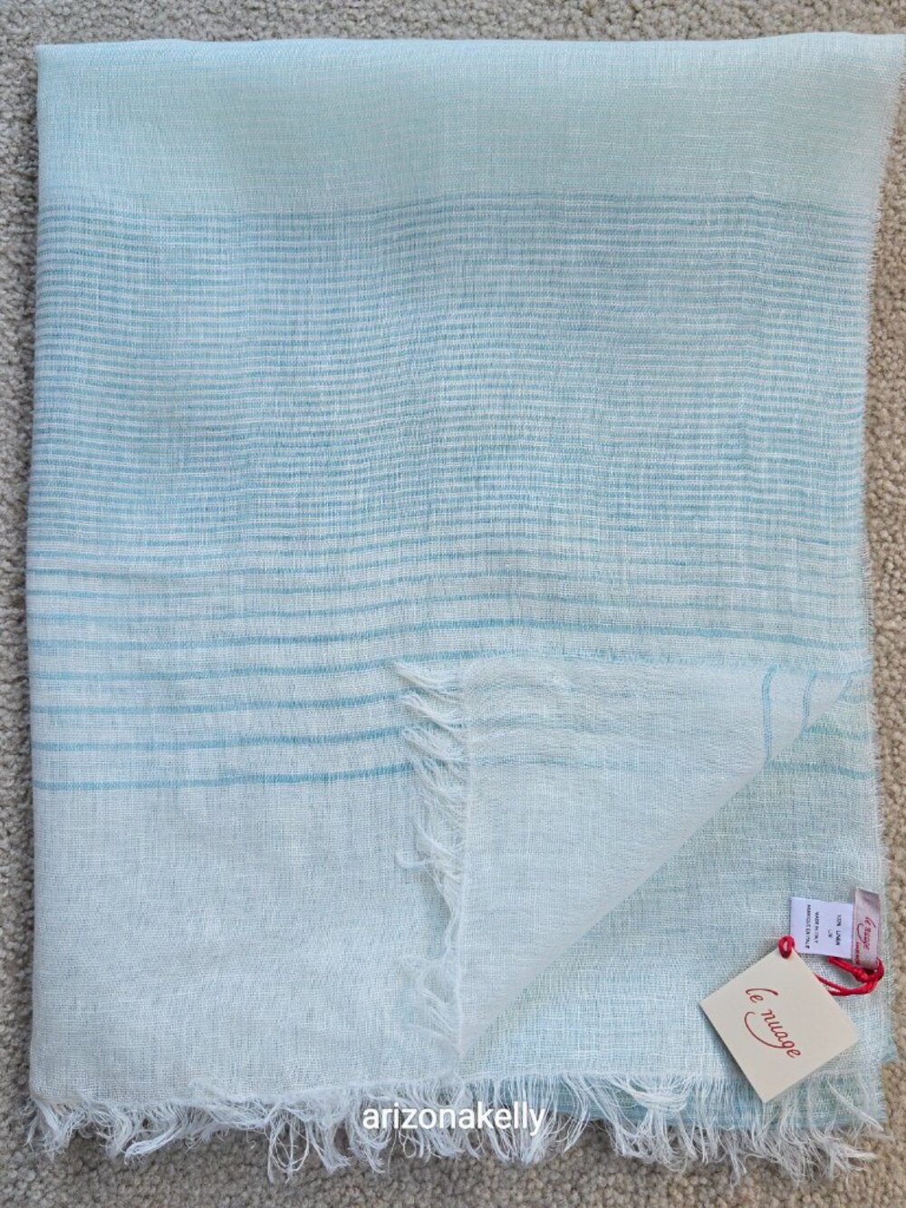 NWT Linen Scarf Blue and White Stripe Le Nuage Italy - Picture 13 of 13